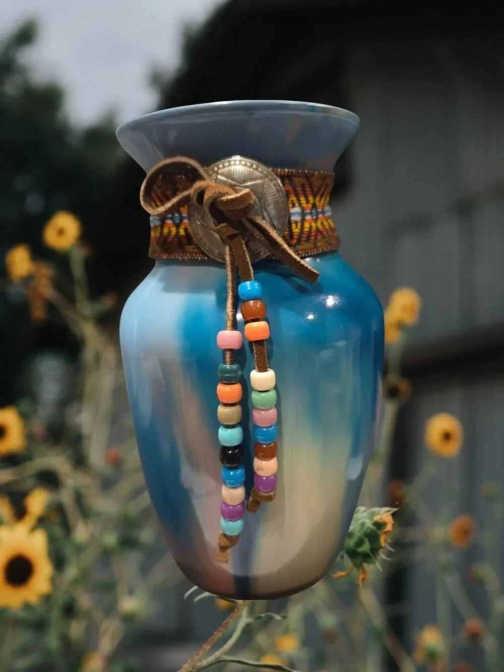 Acrylic Pour Glass Necklace Vase, Southwest Decor, Fluid Handmade Art, 8 Inches